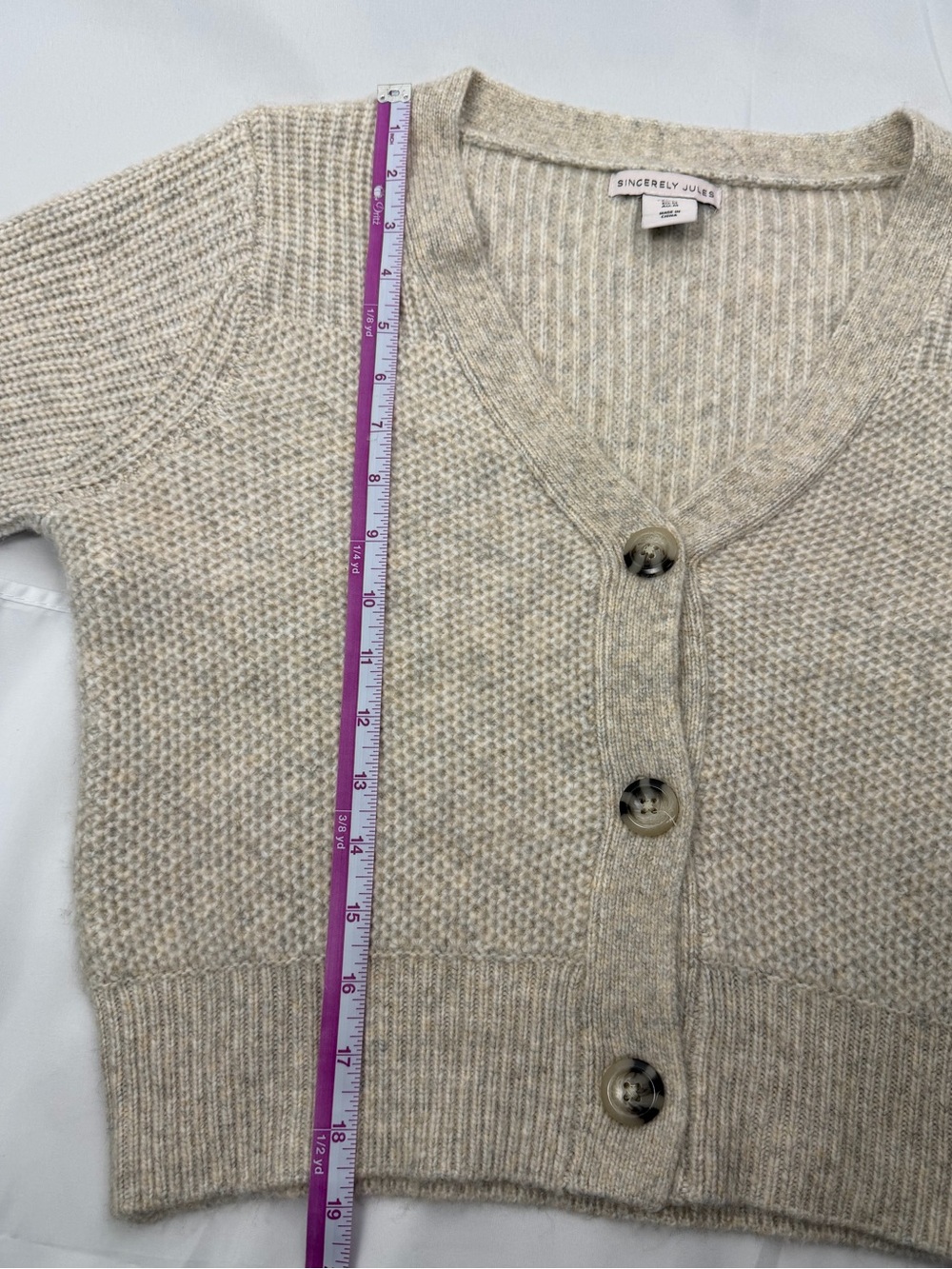 Sincerely Jules Neutral Cream Button-Up V-Neck Cardigan - Picture 5 of 7